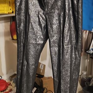 White House Black Market Metallic Black Flare Pants